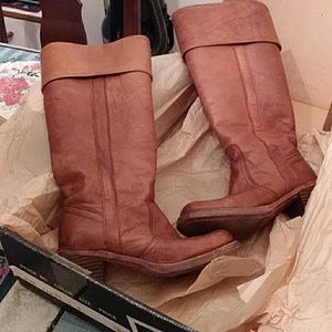 Frye cognac size 5 women with heel gently worn.